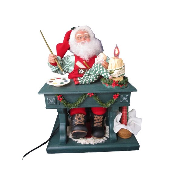 Vintage Animated Santa Painting Doll Light Up Candle Music Box Works GUC - Picture 13 of 16